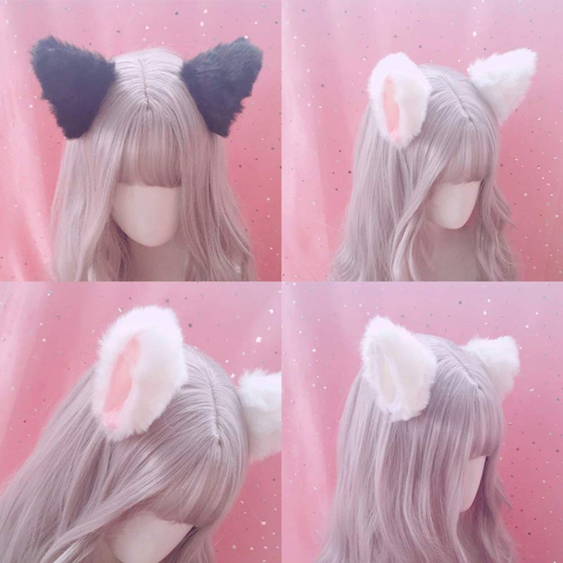 ZCMG Cat Ears Hair Clips Fox Ears Barrettes Women Furry Fur Cat Headpiece Holiday Hair Pins Sweet Halloween Party Decoration Headband Anime Cosplay Costume Kitty Kitten Hair Accessories Black - Pink - Image 2